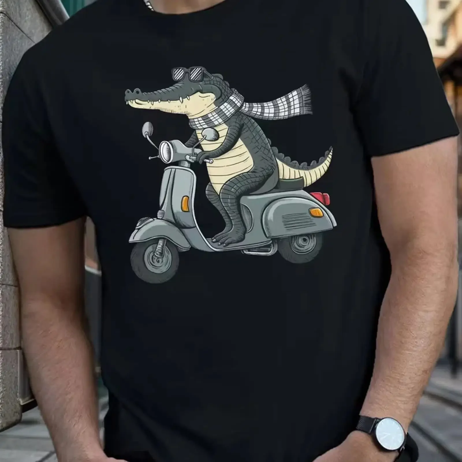 Herren Krokodil Roller Print T Shirt Freizeit Rundhals 100 Baumwolle Sommer vintage Washed Casual graphic Slightly Unisex homme