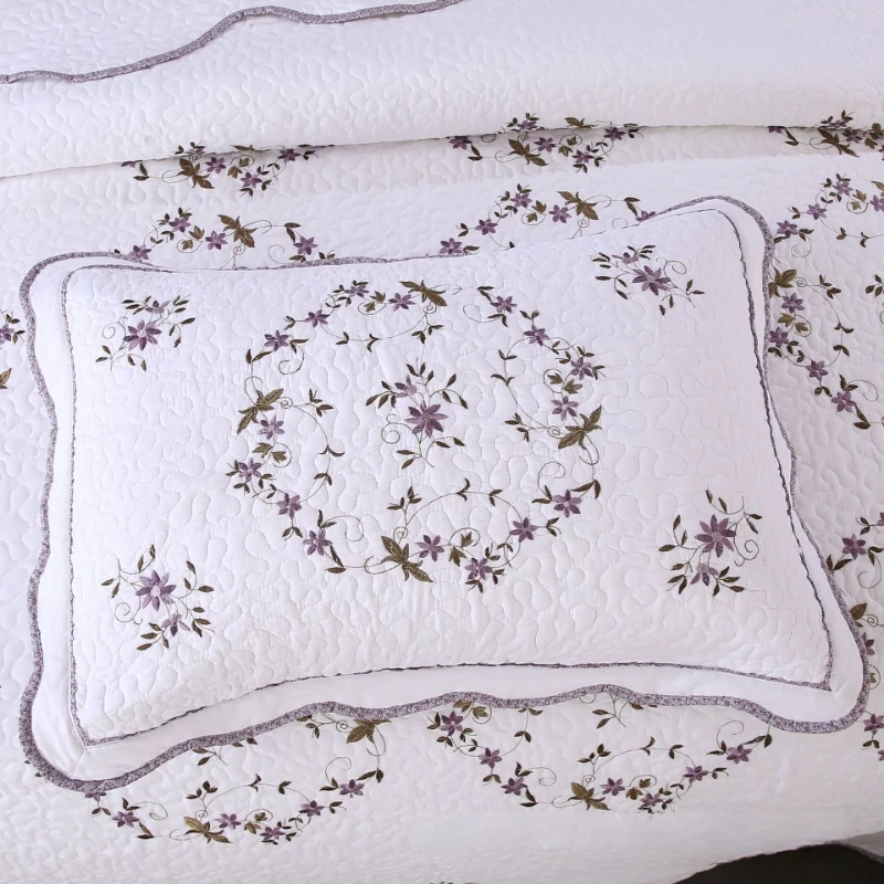 Elegant Embroidered Cotton Quilt Bedspread Set 3PCS Summer Lightweight Comforter for Bed CHAUSUB Quilted Coverlet Home Decor