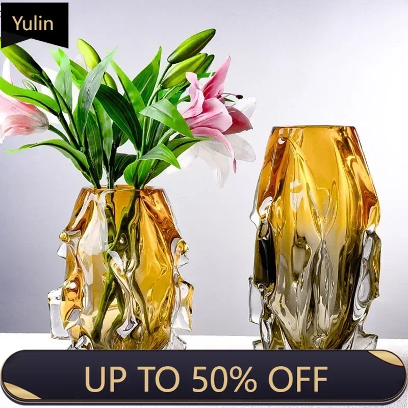 Creative Amber Gradient Glass Vase Hydroponics Flowers Pots Desk Decoration Flower Arrangement Floral Vases Modern Home Decor