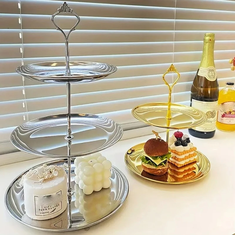 Stainless Steel Multi-Layer Tray Dessert Plate Fruit Plate Snack Plate Display Plate Cupcake Rack