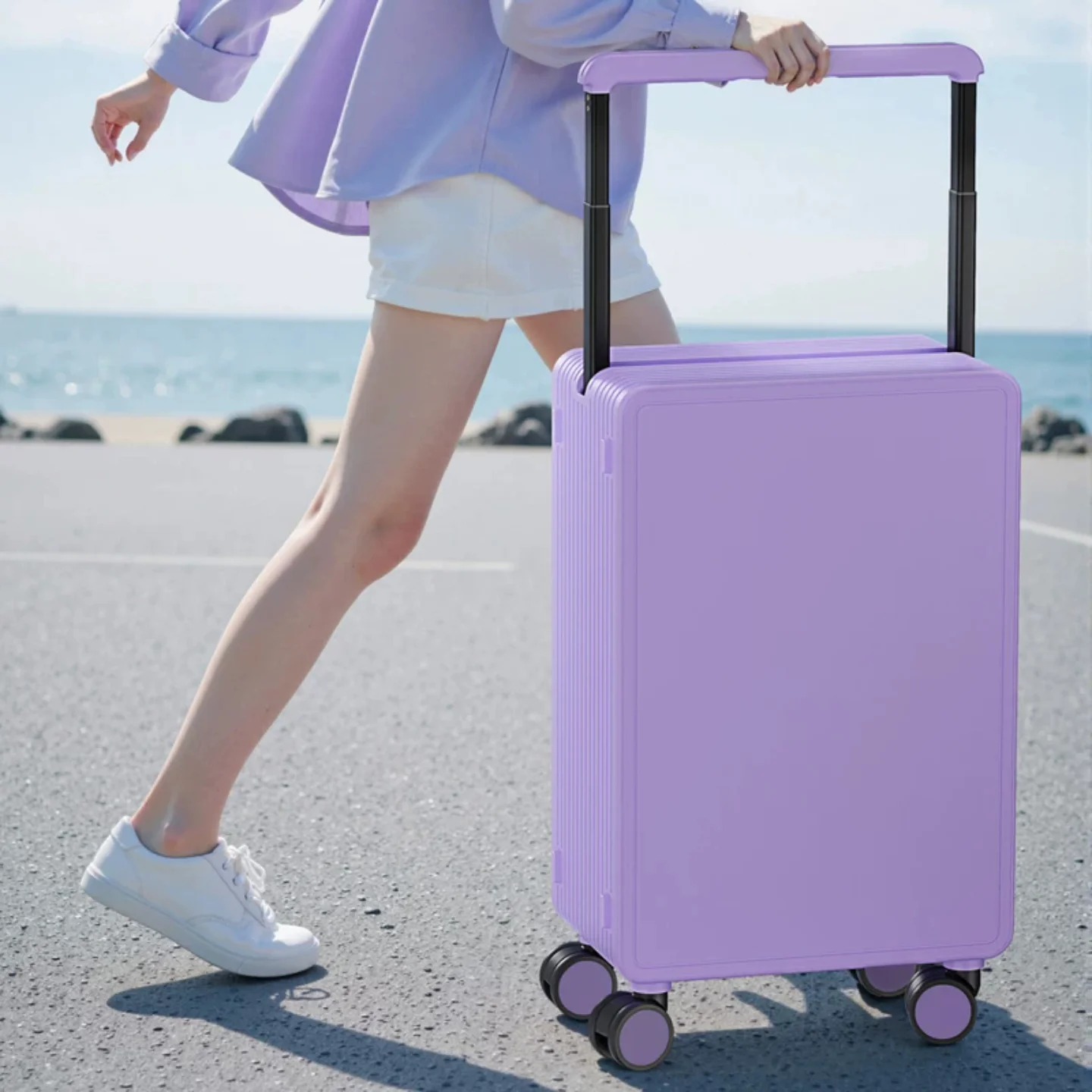 Purple Small Travel Suitcase For Women Wide Pull Rod Trolley Luggage Durable Hard Case With Combination Lock For Short Trip