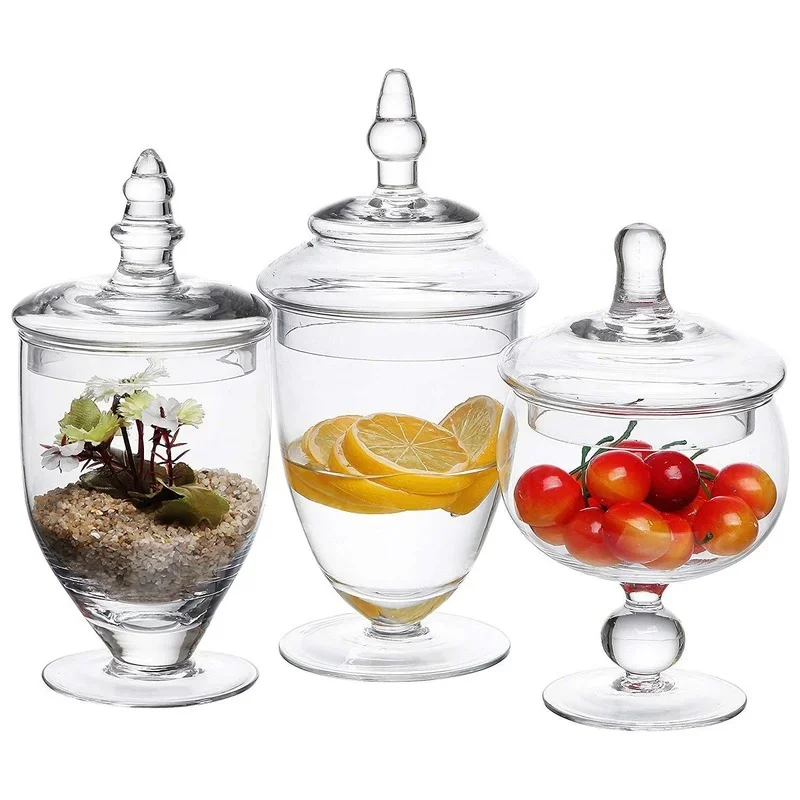 Transparent Glass Storage Jar Candy Box with Lid Storage Jar Bathroom Storage Cotton Swab Box European-style Home Accessories