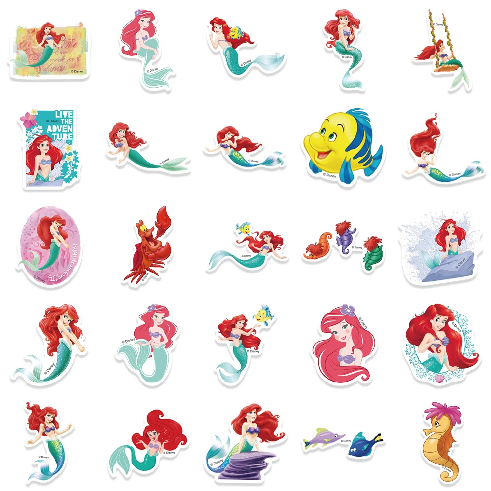 10/30/50pcs Cute Disney The Little Mermaid Stickers Decals Laptop Suitcase Phone Notebook Wall Graffiti Sticker for Kids Toys