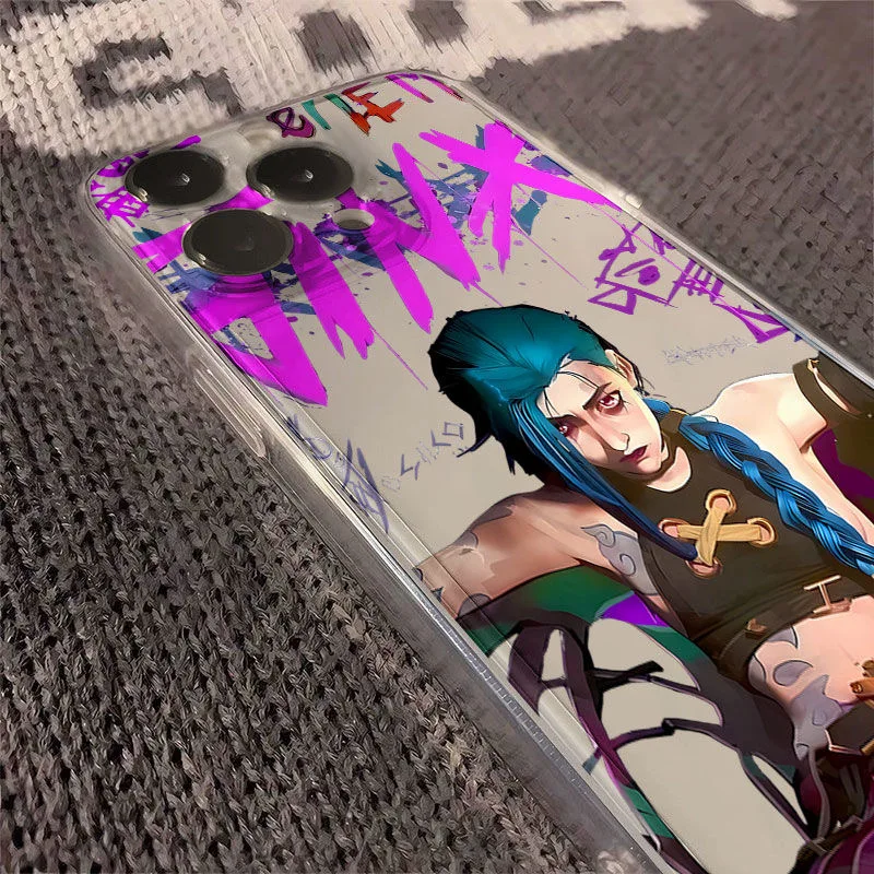 Arcane Jinx Anime Phone Case For iPhone 16 15 14 13 12 11 Mini Pro Max X XR XSMax 7 8 Plus SE20 Transparent Cover