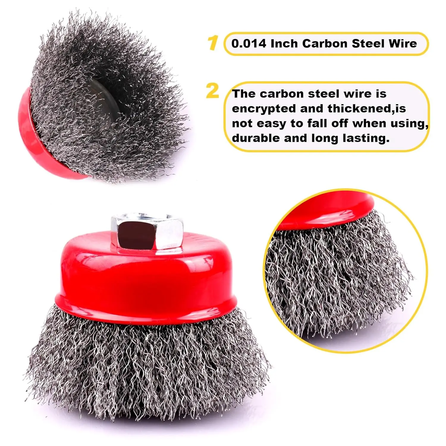 SI FANG 3 بوصة الخشنة سلك مجعد فرشاة أكواب M14 الخيوط الكربون الصلب لطاحونة زاوية الصدأ الطلاء أداة إزالة الصواميل