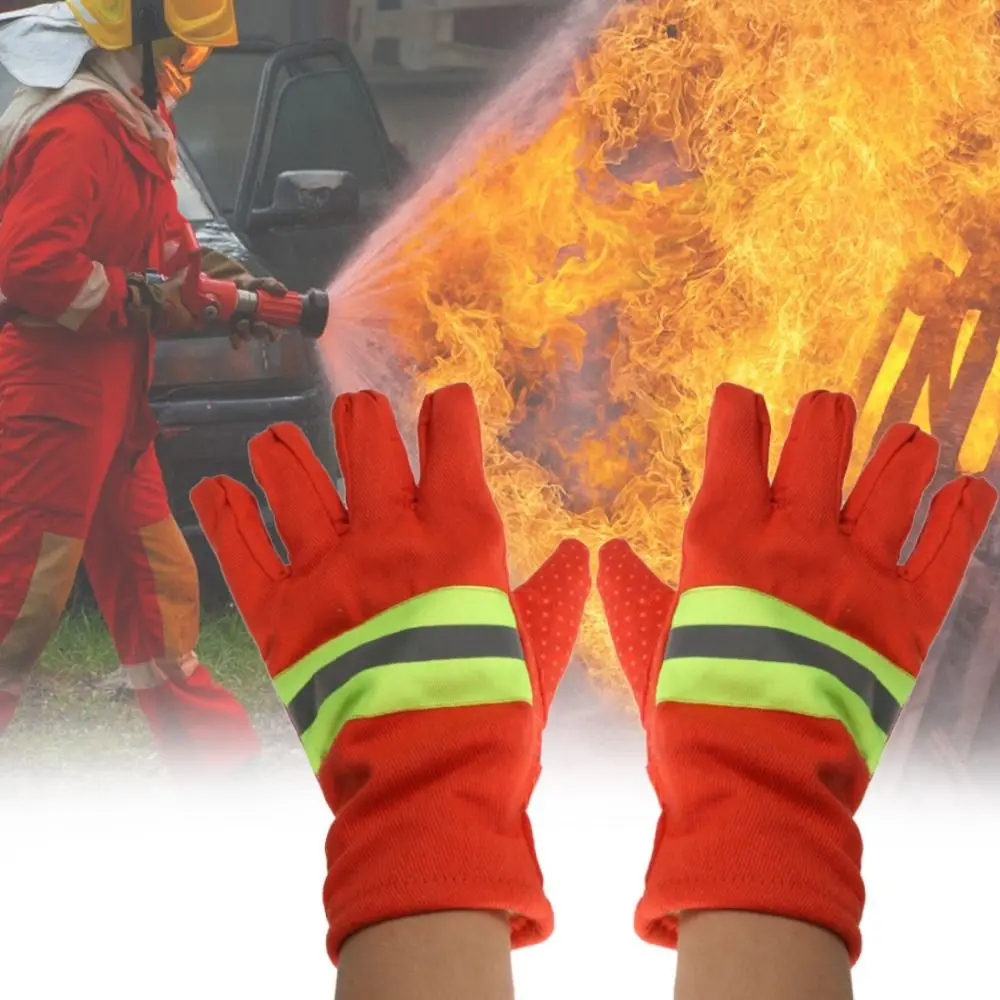 Thicken Fireman Gloves Reflective Strap Wear Resistant Fire Resistant Gloves Non-Slip Firefighter Training Fire Proof Gloves