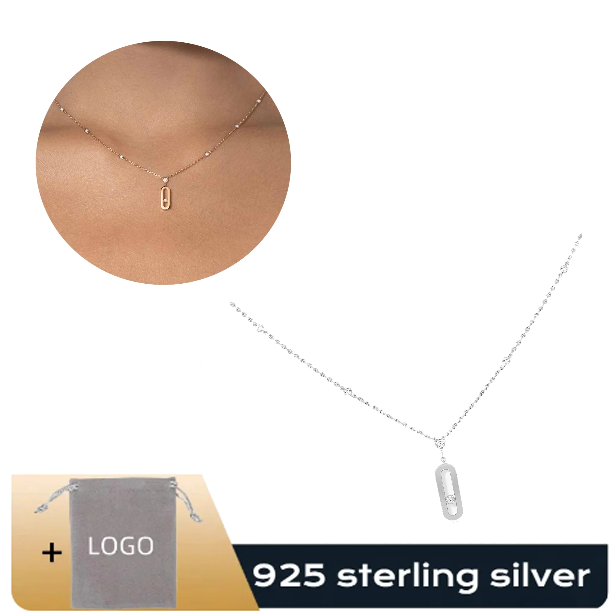 

High end light luxury Messik - style pure silver s925 elegant MOVE UNO necklace hollowed out diamond long necklace