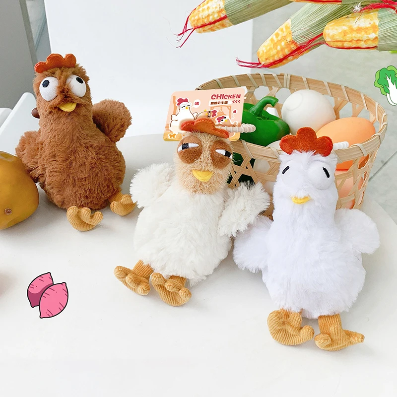 Funny Sleepy Cluck Chicken Plush Keychain Cute Cartoon Hens Charms Keyrings Creative Doll Toys Backpack Hanging Decorations