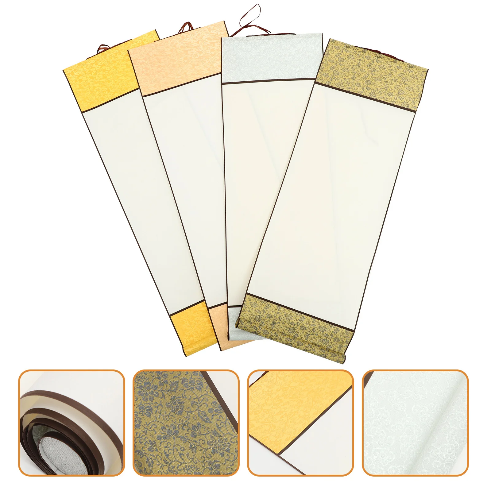 

4Pcs Blank Scroll Calligraphy Paper Chinese Painting Multi-Function Writing Drawing Display Supply Blank Scroll