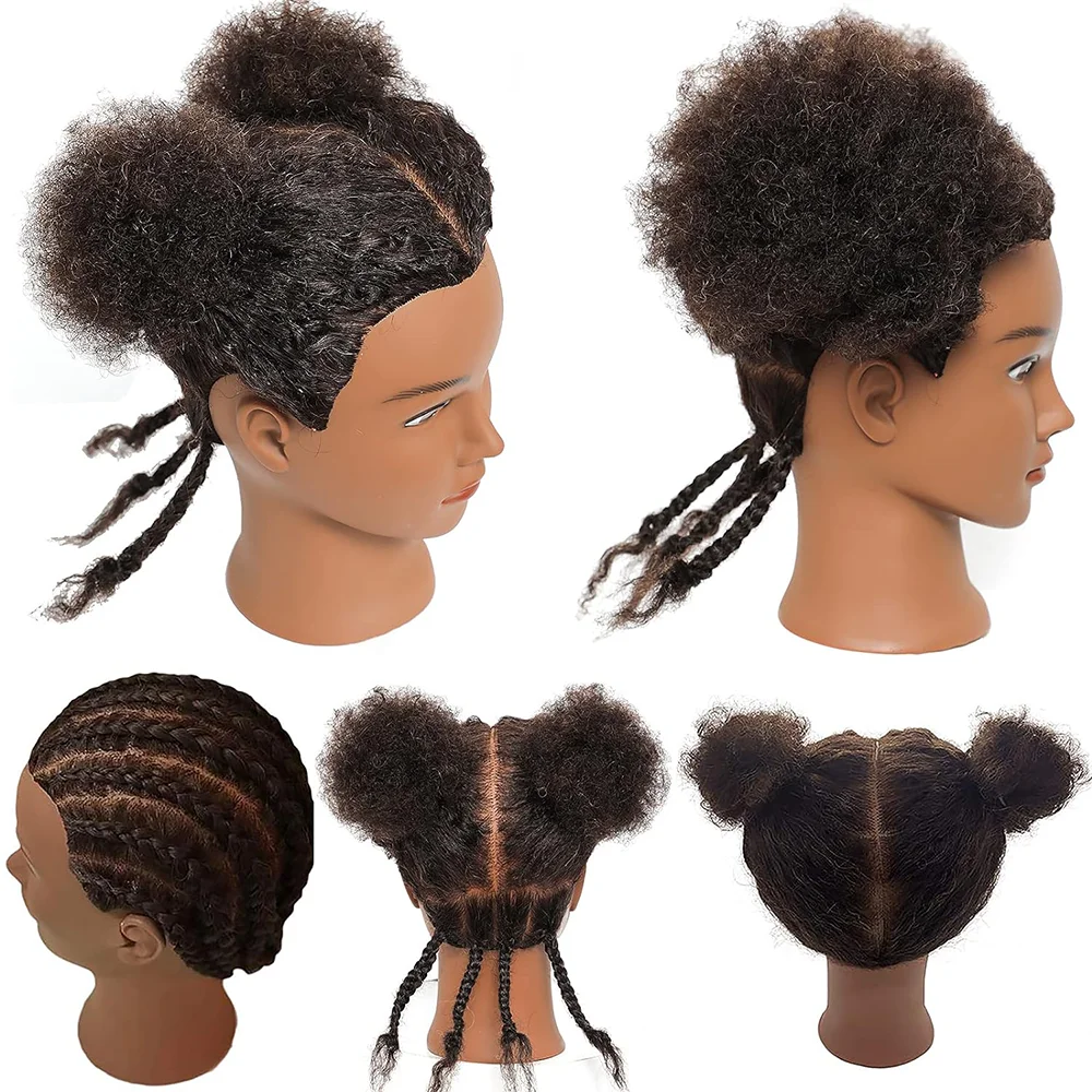 Afro Mannequin Head 100% Human Hair Traininghead Styling Head Braid Hair Dolls Head for Practicing Cornrows and Braids 6inches