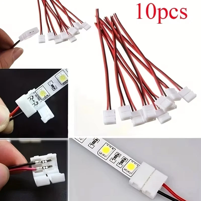 10Pcs Practical No Welding Ribbon 2 Pin Led Strip Adapter PCB Connector Cable For 3528 Single Color