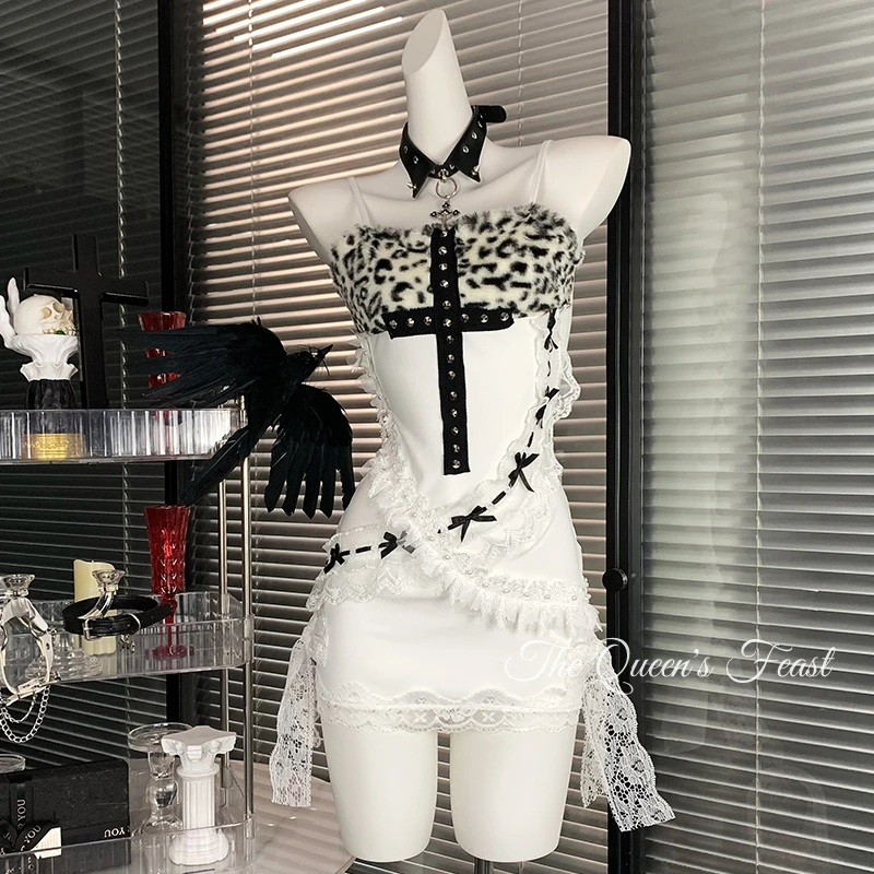 Original Design Subculture 2025 New Halloween Women's Clothing Gothic Leopard Lace Splicing Sexy Hot Girl Bodycon Dresses Ladies