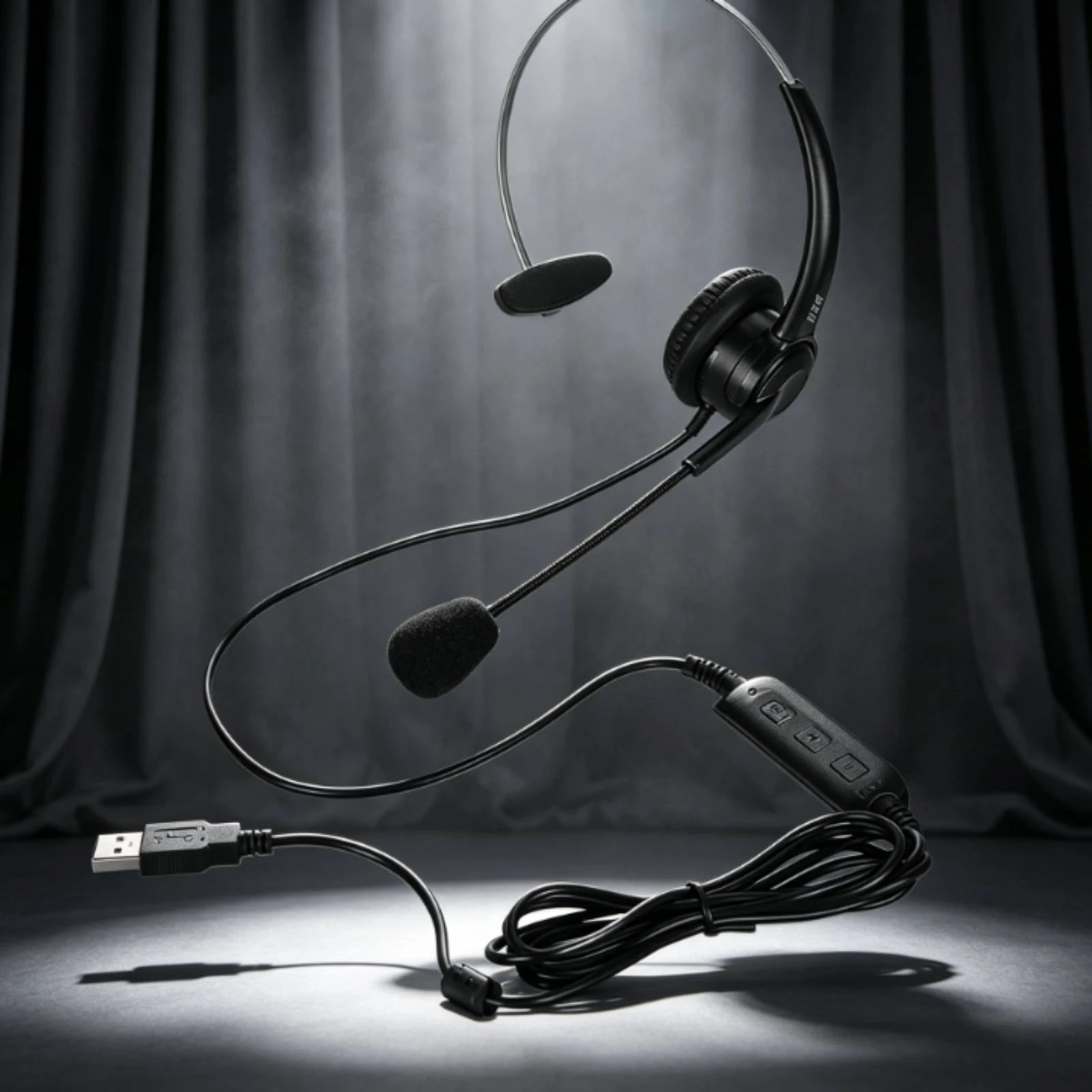 Monaural Headset with Inline Control Flexible Single-Ear USB Headset for Call Center Agents