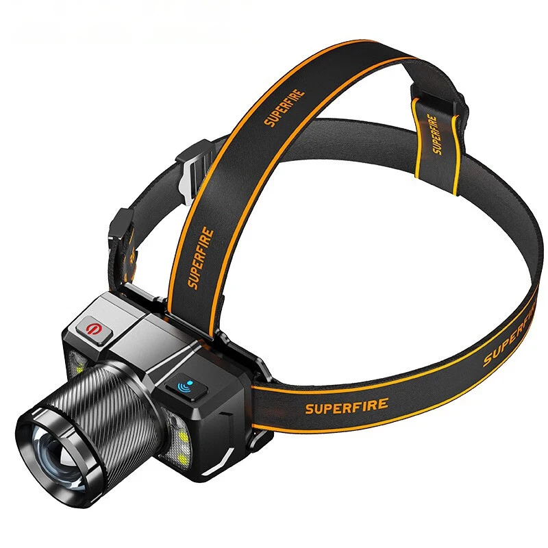 SUPERFIRE-Powerful COB LED Headlamp Induction Zoom Type C Rechargeable Head Flashlight  Work Light Fishing Camping Headlight HL2