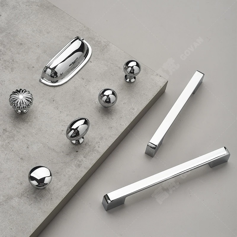 French Style Zinc Alloy Cabinet Knob Single Hole Silver Spherical Egg Shape Pull Bright Chrome Finish