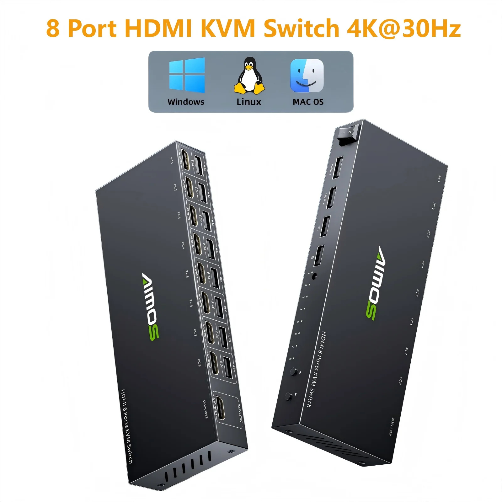 

8-портовый KVM-переключатель HDMI 4K при 30 Гц, AVimos 8 в 1 Выходной KVM-переключатель USB 2.0 для 8 компьютеров Поделиться 1 монитор 4 USB-устройства, переключатель с возможностью горячей клавиши