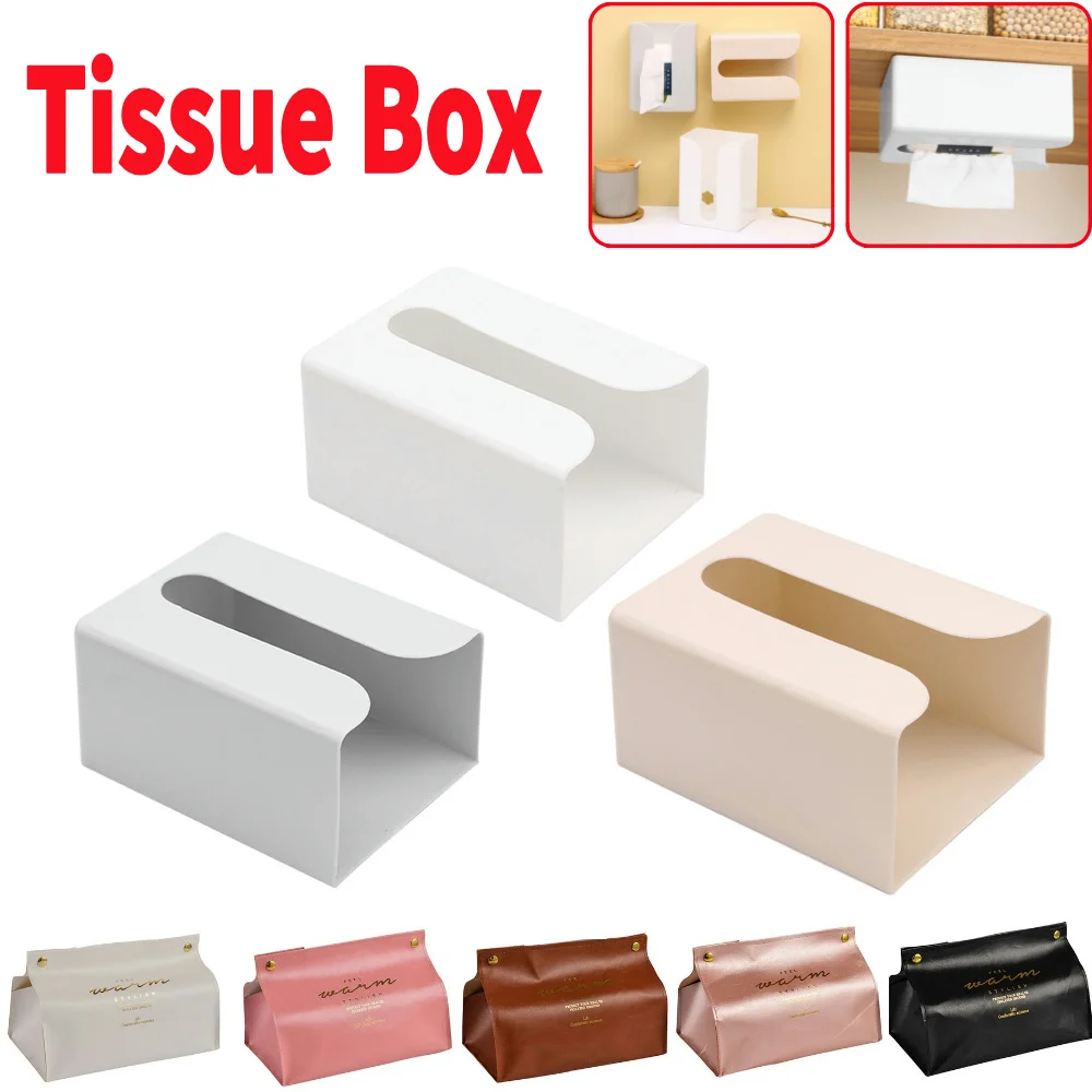 Wall-mounted Tissue Box Napkin Holders Self-adhesive Paper Towel Case Punch Free Removable Paper Box Space-saving Waterproof