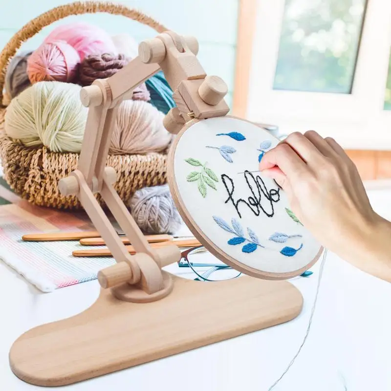 360 Degree Rotation Adjustable Wooden Embroidery Hoop Desktop Stand Cross Stitchs Rack Frames Rings Adults Mother Gifts Sewing