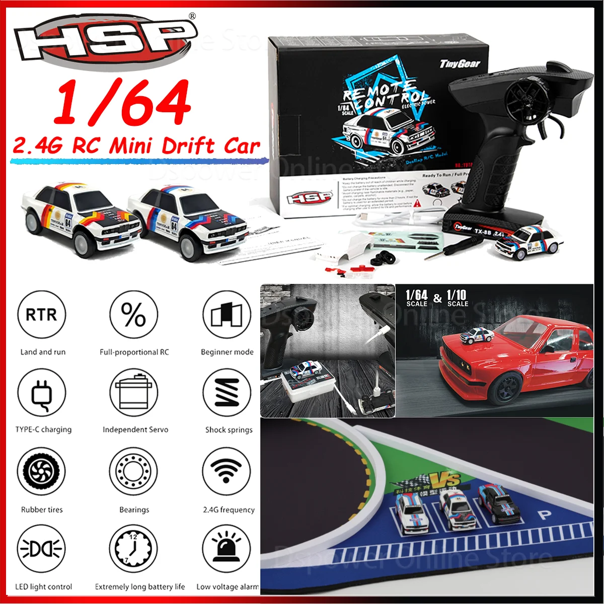 

HSP 1/64 RC Drift Car 2.4G Remote Control RTR Car On Raod Car Pocket Full Proportional Control Desktop Competition Model Kid Toy