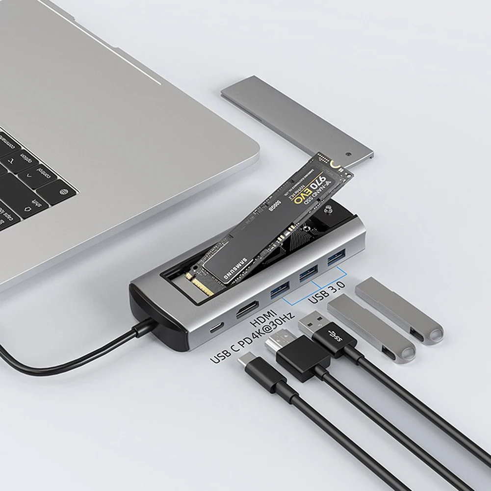 

Type-C Docking Station With 6 Ports Multiple Protection USB Extender For Offices Home Study