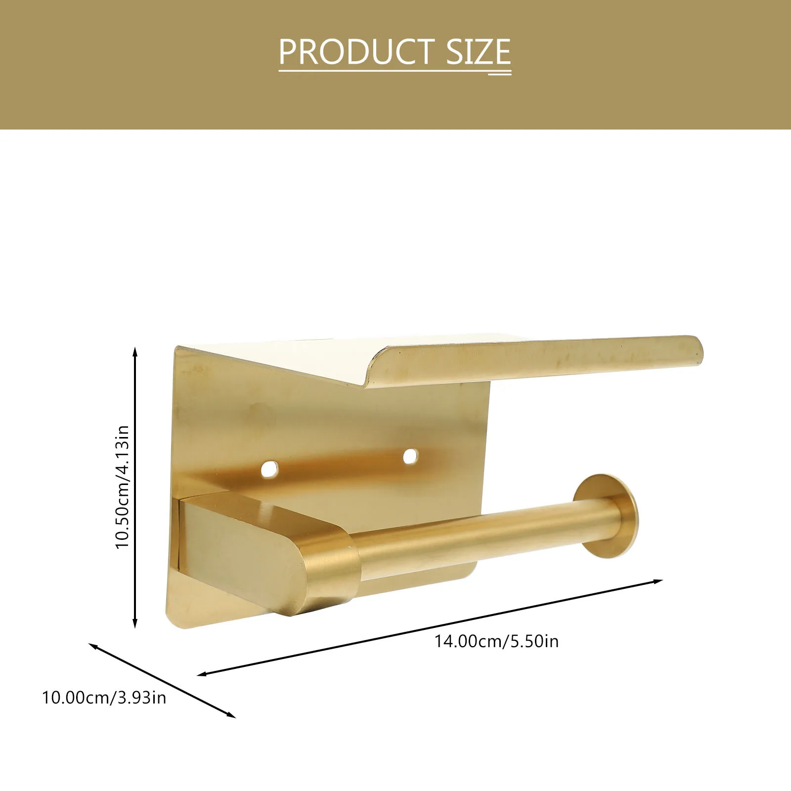 حامل ورق المرحاض يُثبت على الحائط، رف الحمام بدون ثقب، رف تخزين الورق الملفوف الذهبي، منظم متعدد الأغراض #4