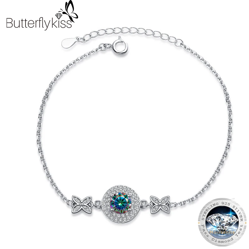 

Butterflykiss Luxury Bracelets For Women Bowknot 1CT Moissanite Bracelet On Hand Lady 925 Sterling Silver Fine Jewelry For Girls