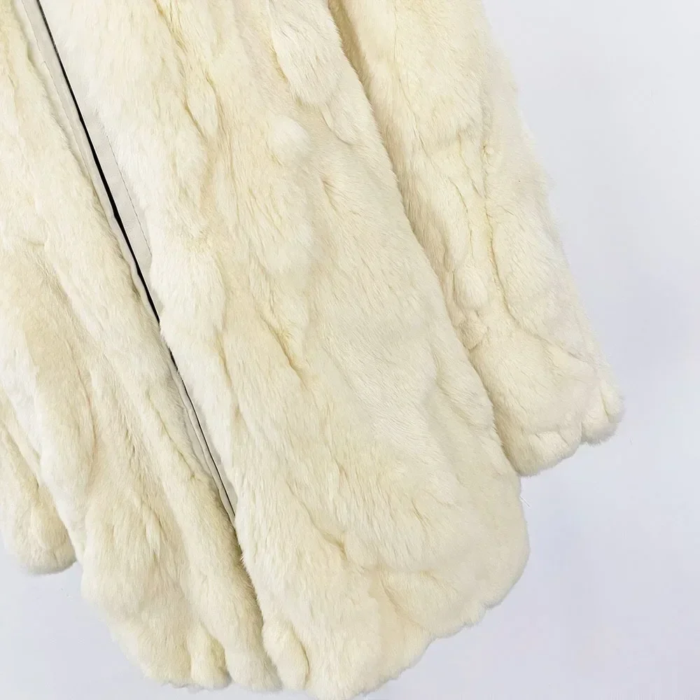 Real Fur Jacket Lady Mid-lenght Warm Hooded Natural Rabbit Fur Coat Female 2024 New Autumn Winter Real Rabbit Fur Jacket Women