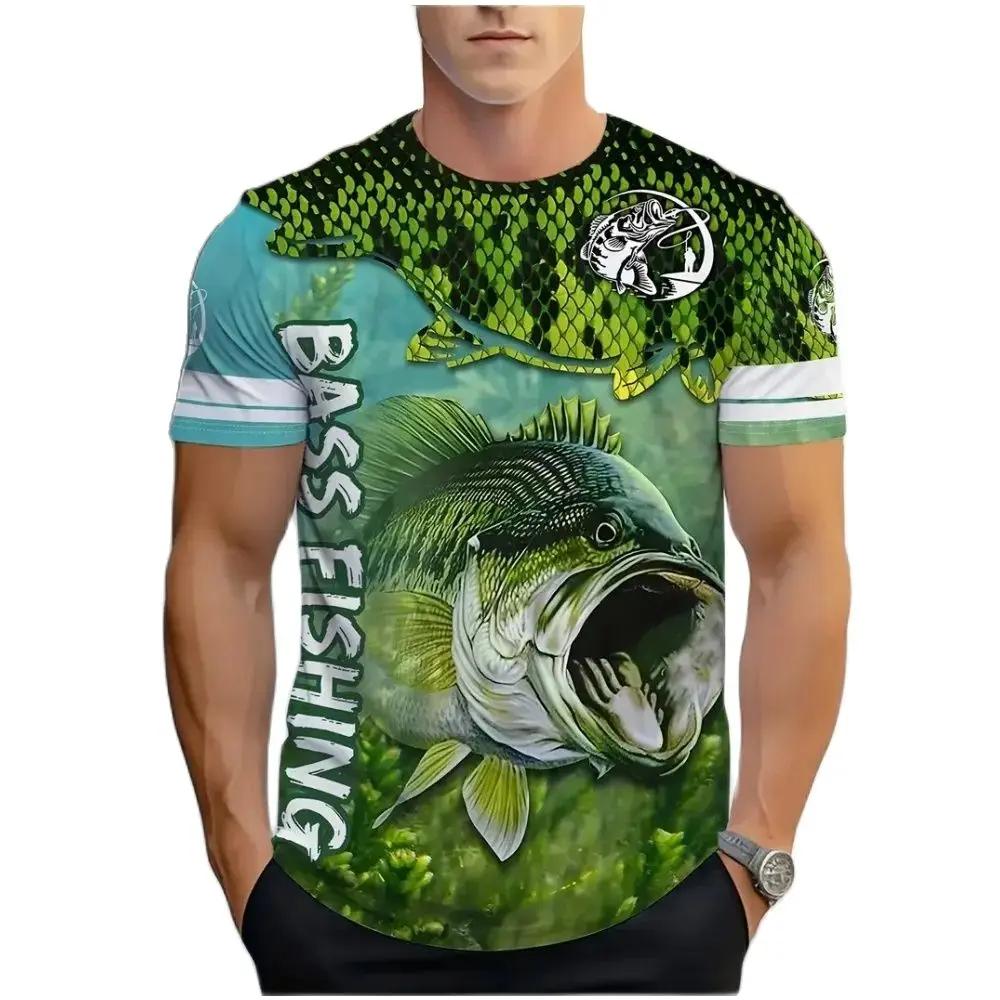 

3d Fishing Pattern Mens Outdoor Short Sleeve Tops Fashion Casual T Shirt Summer Harajuku T-Shirt Men's Loose Oversized Blouse