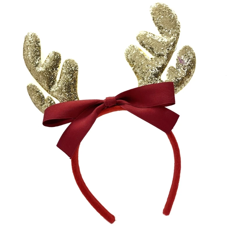 

MXMB Christmas Accessories Bowknot Elk Antler Headband Seasonal Festival Props Hairband Family Gathering Christmas Hairhoop