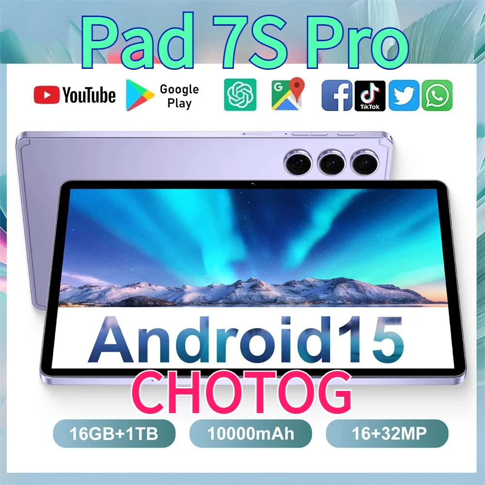 CHOTOG NEW Hot Tab Pad 7S Pro Originele 10000mAh Tablet Android 15 Tab PC 4G 5G Dual SIM-kaart Kindertablet 10,1 inch Globale Versie 22GB + 2TB Tablets