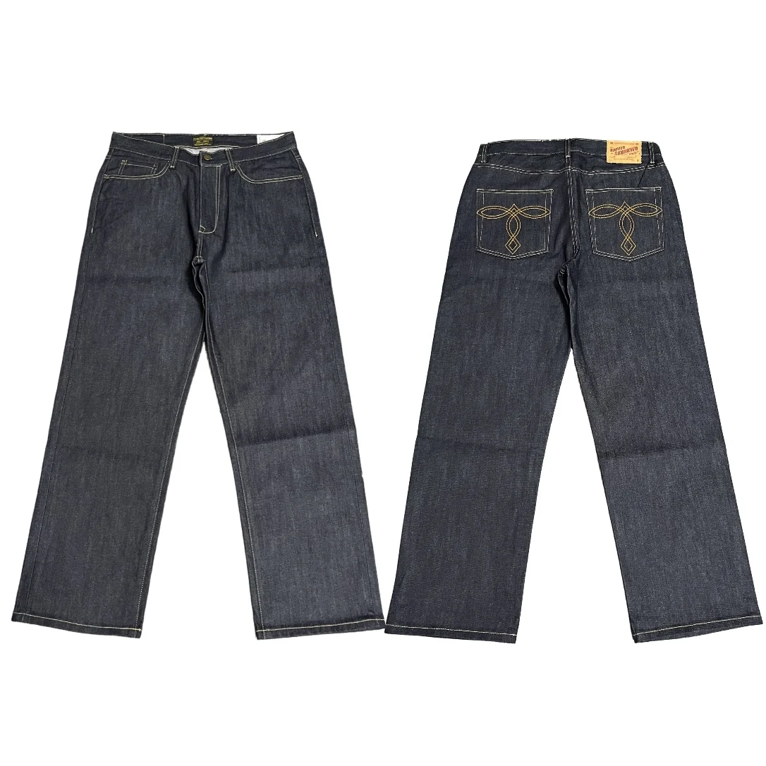 

Джинсы унисекс из плотного денима Ameika, цвет хаки, в стиле ретро, японский крой, свободные, прямые штанины, повседневные, хлопок...