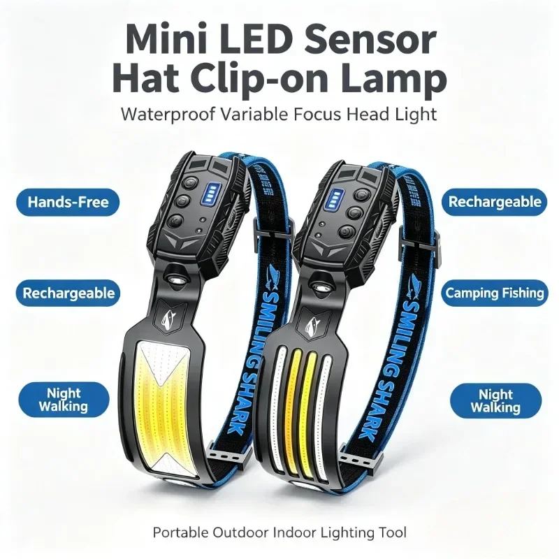 SMILING SHARK New Mini LED Sensor Hat Clip‑on Lamp Variable Focus Head Light Rechargeable Portable Lighting Tool TD-0125