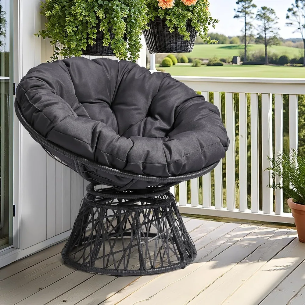 كرسي باباسان خارجي مقاس 38 بوصة مع وسادة، كرسي بيضة دوار أسود بزاوية 360 درجة كراسي باباسان للفناء الخارجي كرسي صالة لـ #2