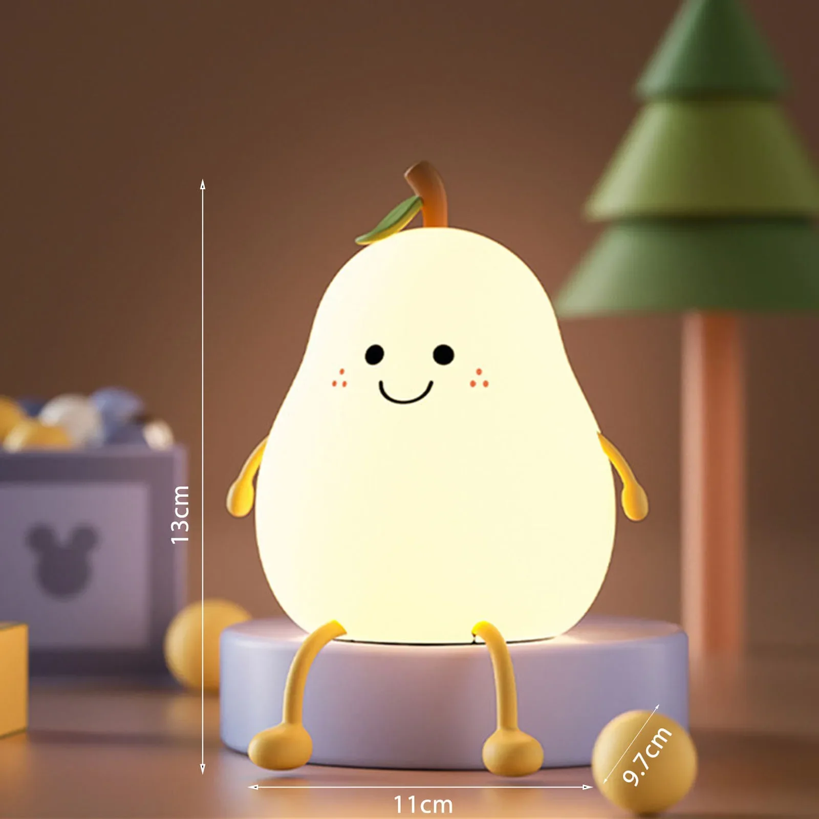 LED Night Light Pear Table Lamp Rechargeable Colorful Dimming Touch Silicone Cute Companion Sleep Decoration Kid Gift