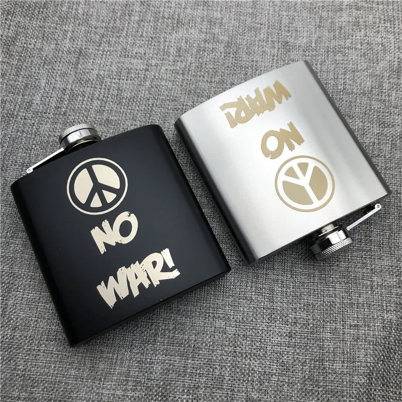 Personalized Customized NO WAR Peace Hip Flasks 6 Oz 170ml 304 Stainless Steel Alcohol Whiekey Vodka Flask With Funnel