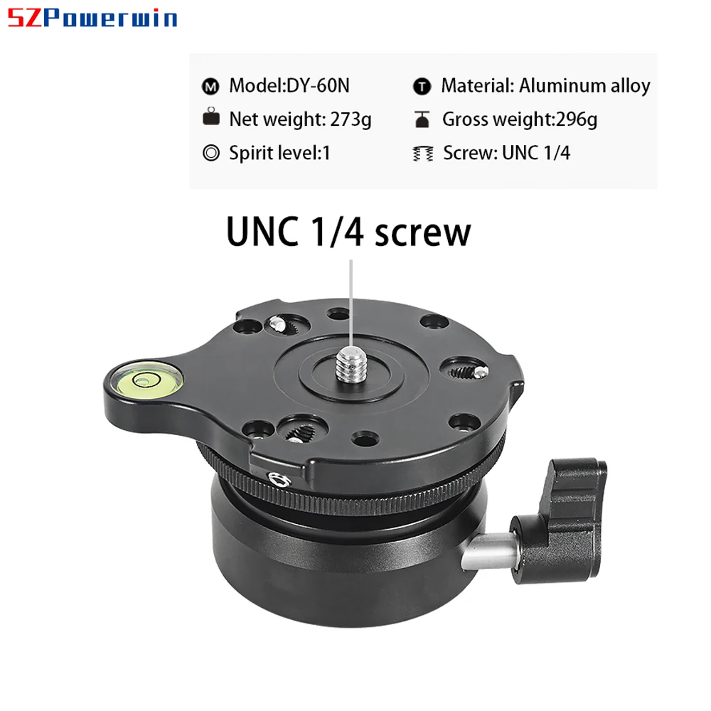 Powerwin Horizontal Adjustment Tripod Leveling Base Aluminum Alloy 1/4\