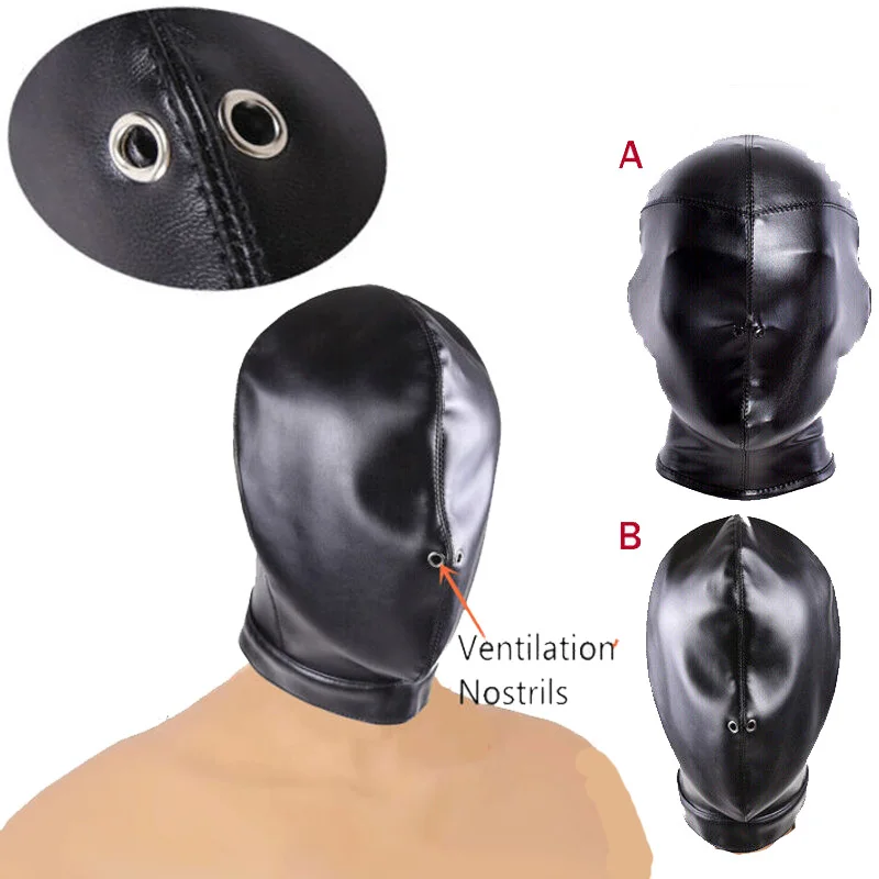 PU Leather Head Harness Hood Mask Restraints Open Nose Holes Headgear BDSM Bondage Halloween Roleplay Sex Toys for Women Men