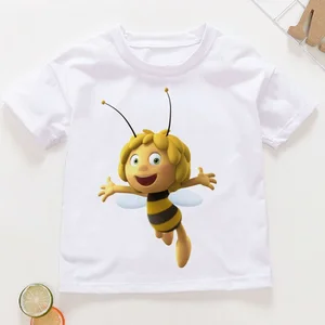 T-shirt de manga curta para menino e menina, bonito e bonito, com design dos desenhos animados, pequena abelha, macaco, verão 6 principais vendas maya blusa - №1