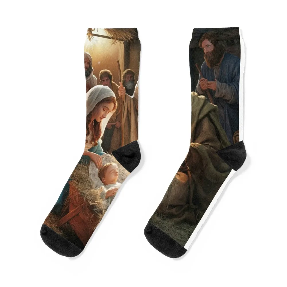 BIRTH OF JESUS BORN IN A MANGER Socks sports and leisure gifts Men Socks Women's