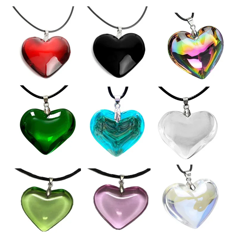 Fashion Jewelry Heart Necklace Glass Charm Heart Pendant Necklaces Clavicle Chain for Girlfriend Couple Birthday Gift