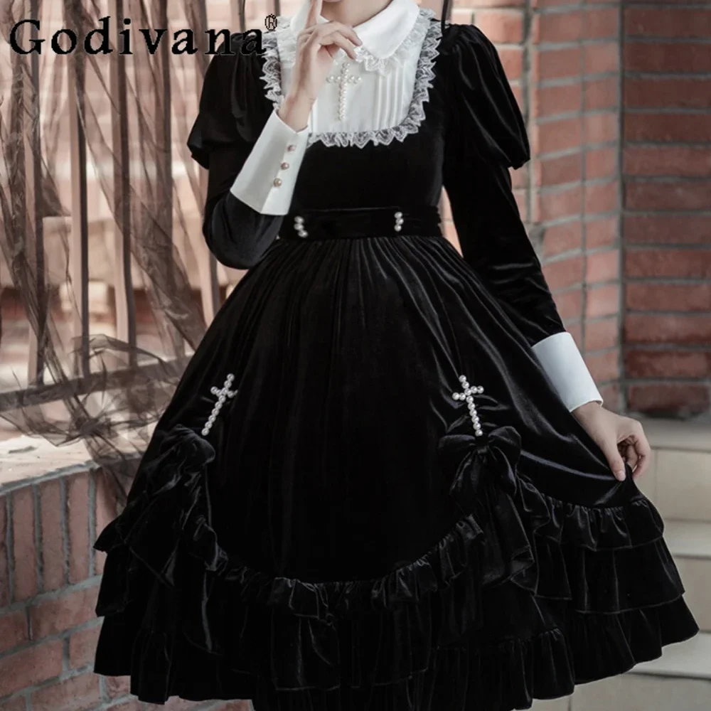 

Made Gothic Lolita Dress Princess Black Halloween Japanese Dress Autumn Winter Women Dresses