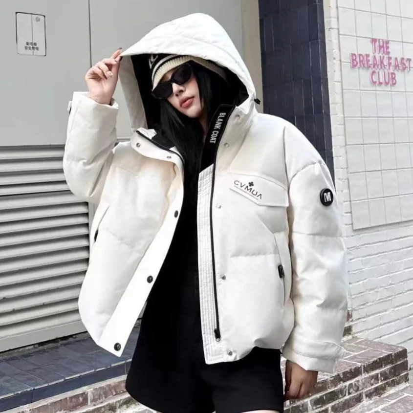 

Зимняя мода с капюшоном, теплый короткий пуховик, женские толстые водонепроницаемые куртки на молнии, женские пуховые куртки на белом утином пуху, верхняя одежда Parker