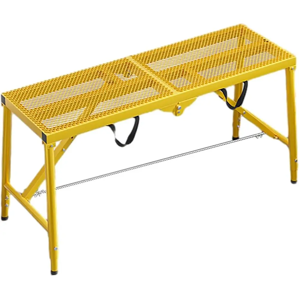 Industrial-Grade Adjustable Scaffold Platform with Anti-Slip Walk Boards, Foldable Yellow Ladder Plank (120x30cm)