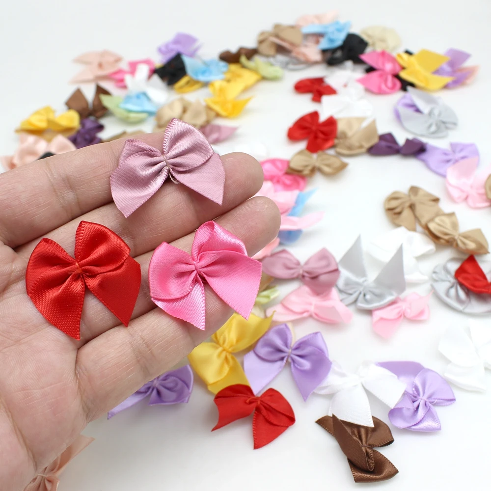 50 sztuk Handmade Mini satynowe wstążkowe kokardki na boże narodzenie Bowknot prezent łuki dla rzemiosła kwiat ślub łuk urodziny DIY Party Decoratio