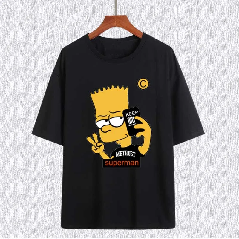 Camisetas con estampado de dibujos animados de la familia de Los Simpson de Disney, ropa informal de verano de manga corta, ropa de calle Harajuku, camisetas ﻿