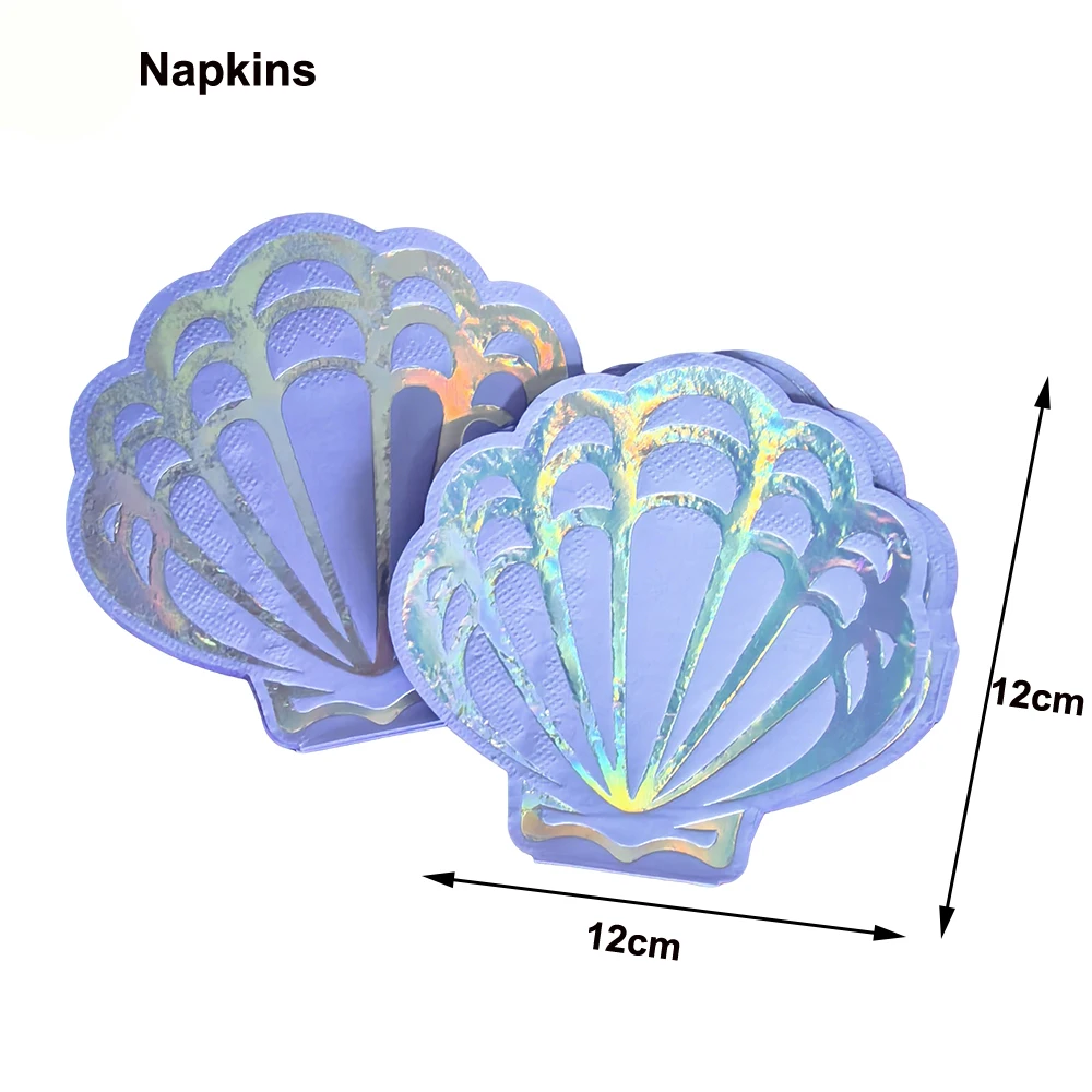 20/60/100pcs Summer Shell Paper Napkins Mermaid Under The Sea Napkin Purple Pearl Shell Beach Party Ocean Wedding Birthday Decor view 5