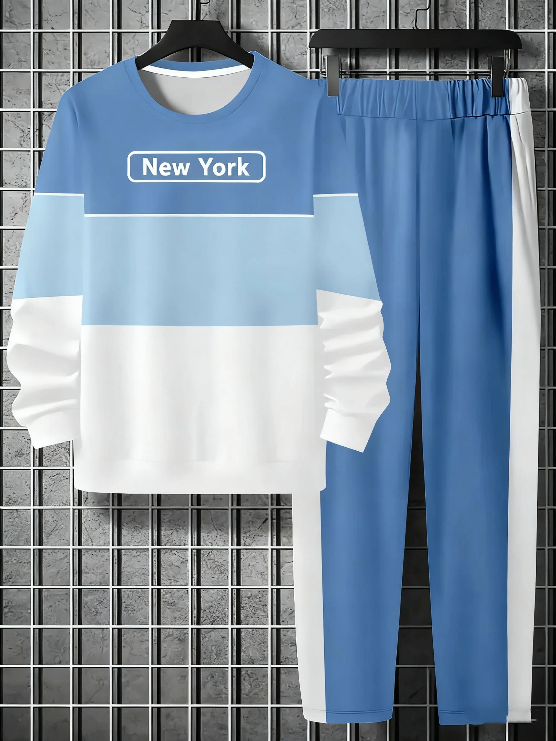 

Autumn and Winter Men Long Sleeve Set New York Printed Street Sports Long Sleeve Set Quick Drying and Breathable Long Sleeve Set