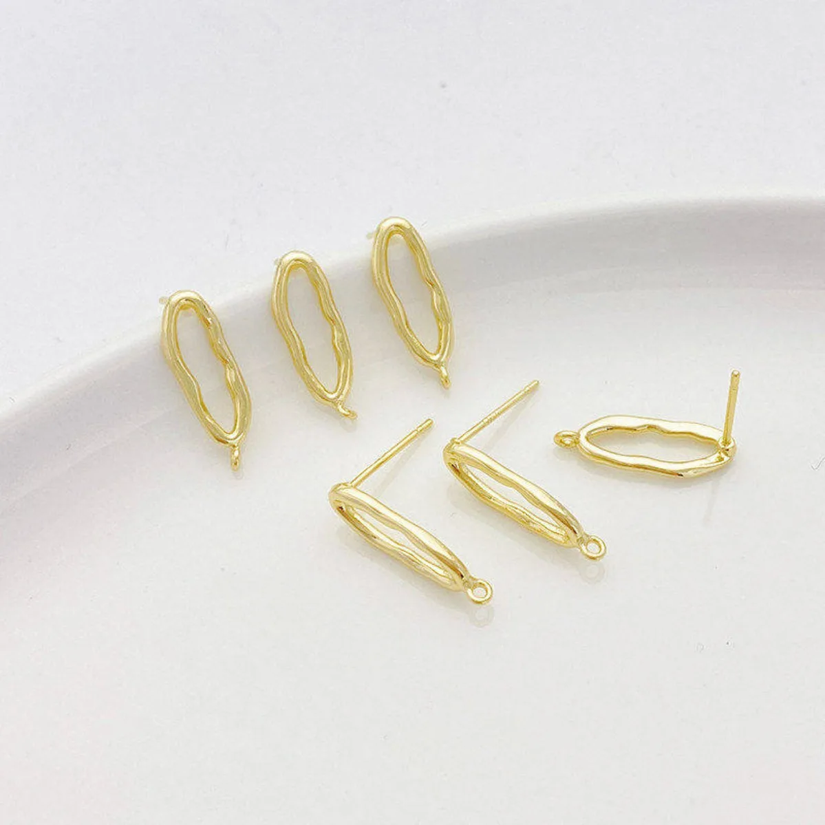 14K Gold Plated Irregular Long Strip Studs With Bail, S925 Silver Pin DIY Earring Jewelry Findings Supplies