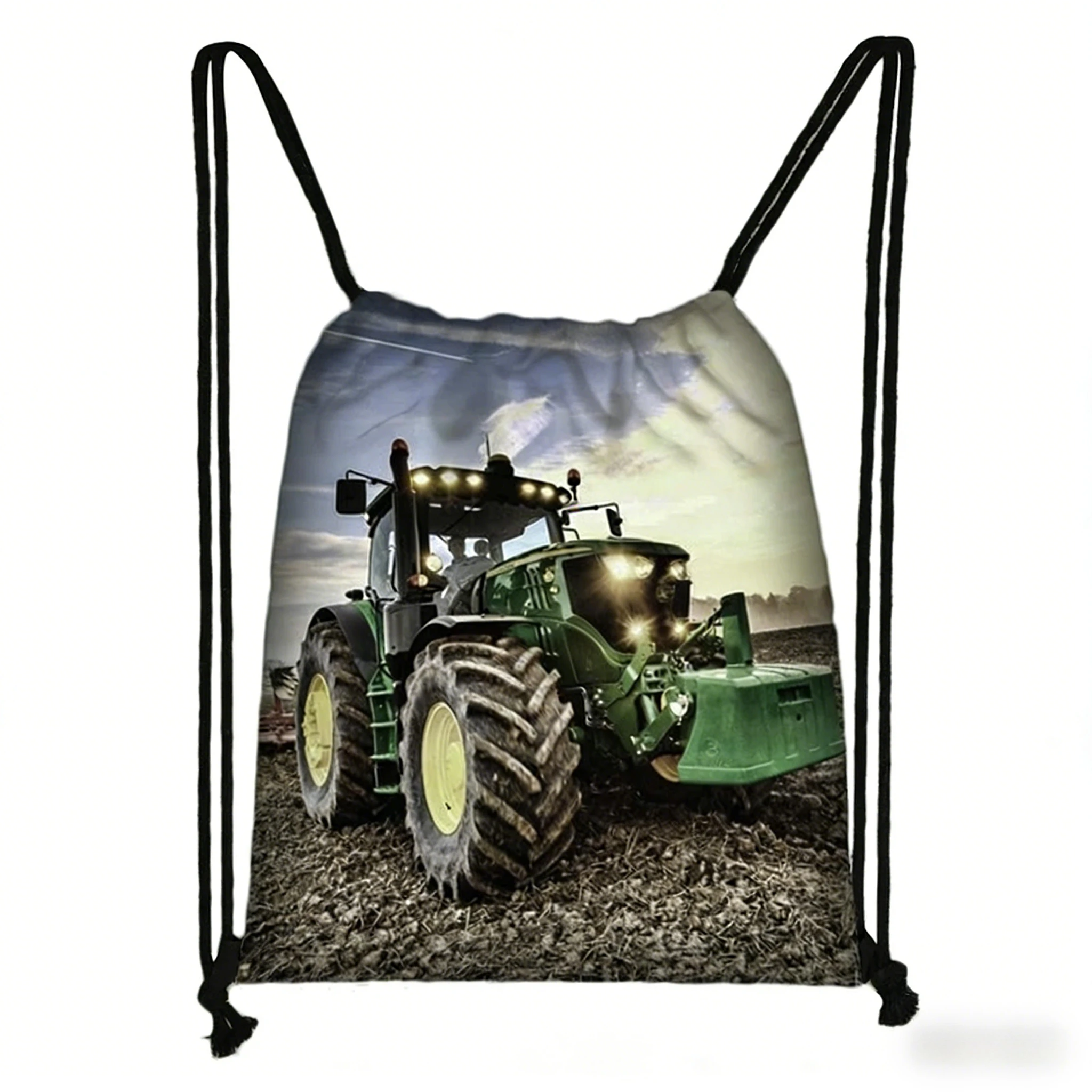 Farm Tractor Print Drawstring Backpack For Teenagers Travel Rucksack Lightweight Kids School Book Bag Portable Storage Sack