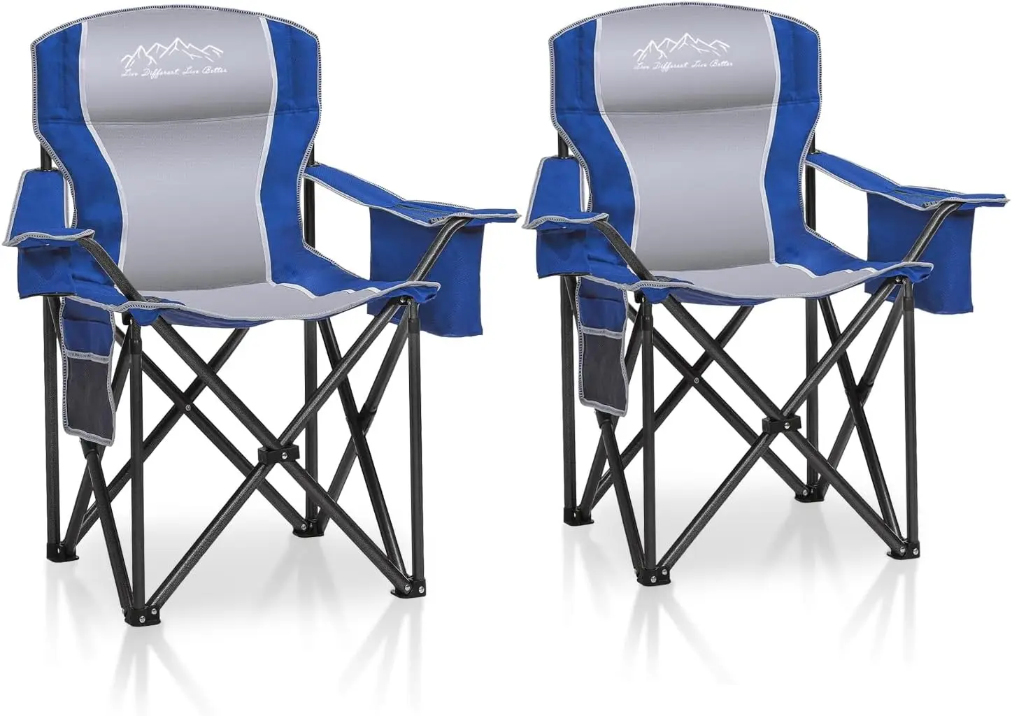 

2-Pack Heavy Duty Folding Camping Chairs with Cup Holder, Storage Pocket & Cooler Bag, Supports 450LBS - Blue